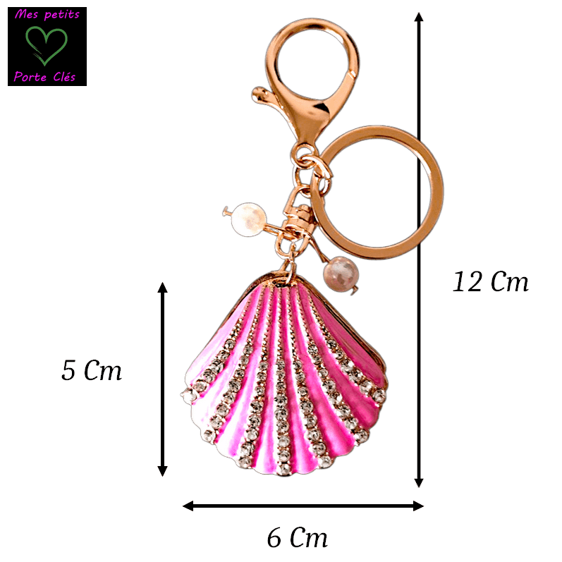Porte-clés Bijou de sac Coquillage Rose strass et Perles