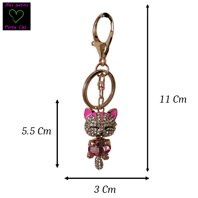 Porte-clés Bijou de sac chat strass et cristaux roses