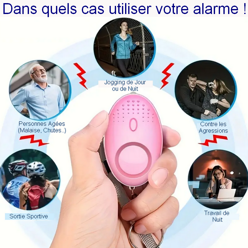 Porte-clés d'alarme de sécurité personnelle avec lumière LED - Noire Métalissée