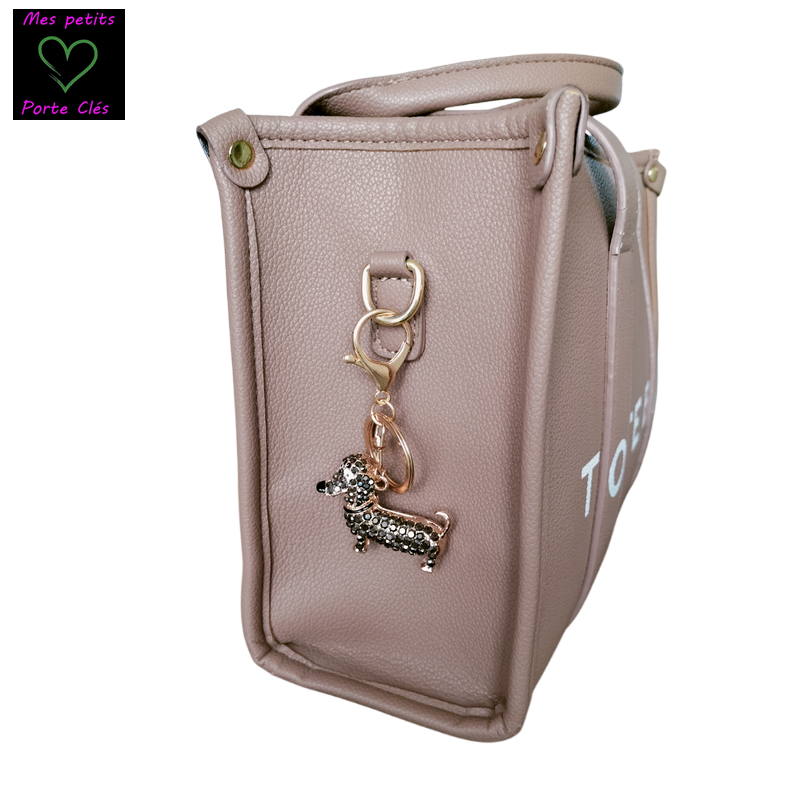 Porte-clés bijou de sac Teckel strass