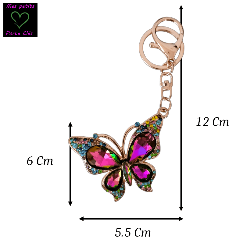 Porte Clés papillon avec ses ailes en pierres et ses strass