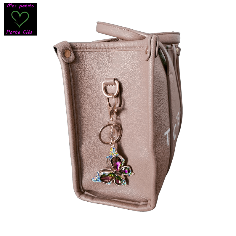Porte Clés papillon avec ses ailes en pierres et ses strass