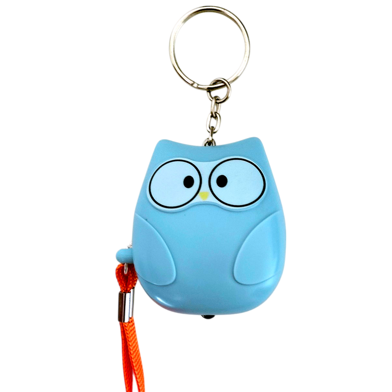 Porte-clés d'alarme de sécurité personnelle avec lumière LED - chouette bleue