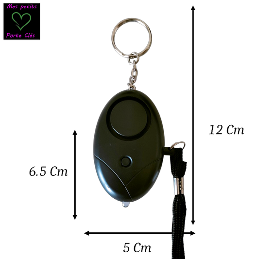 Porte-clés d'alarme de sécurité personnelle avec lumière LED - Noire