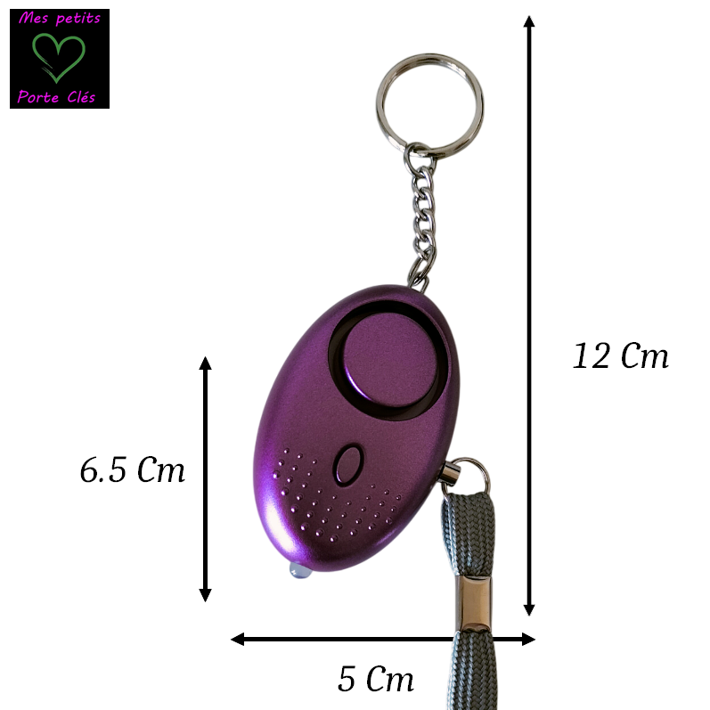 Porte-clés d'alarme de sécurité personnelle avec lumière LED - Violet Métallisée
